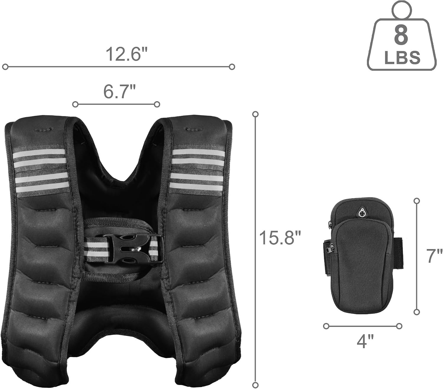 image:imageFitvids Weighted Vest for Women amp Men Weight Vest with Detachable Phone Pouch for Walking Running Workout amp Strength Training 6lb8lb10lb Body Weight Vests for Fitness with Reflective Stripe8lb