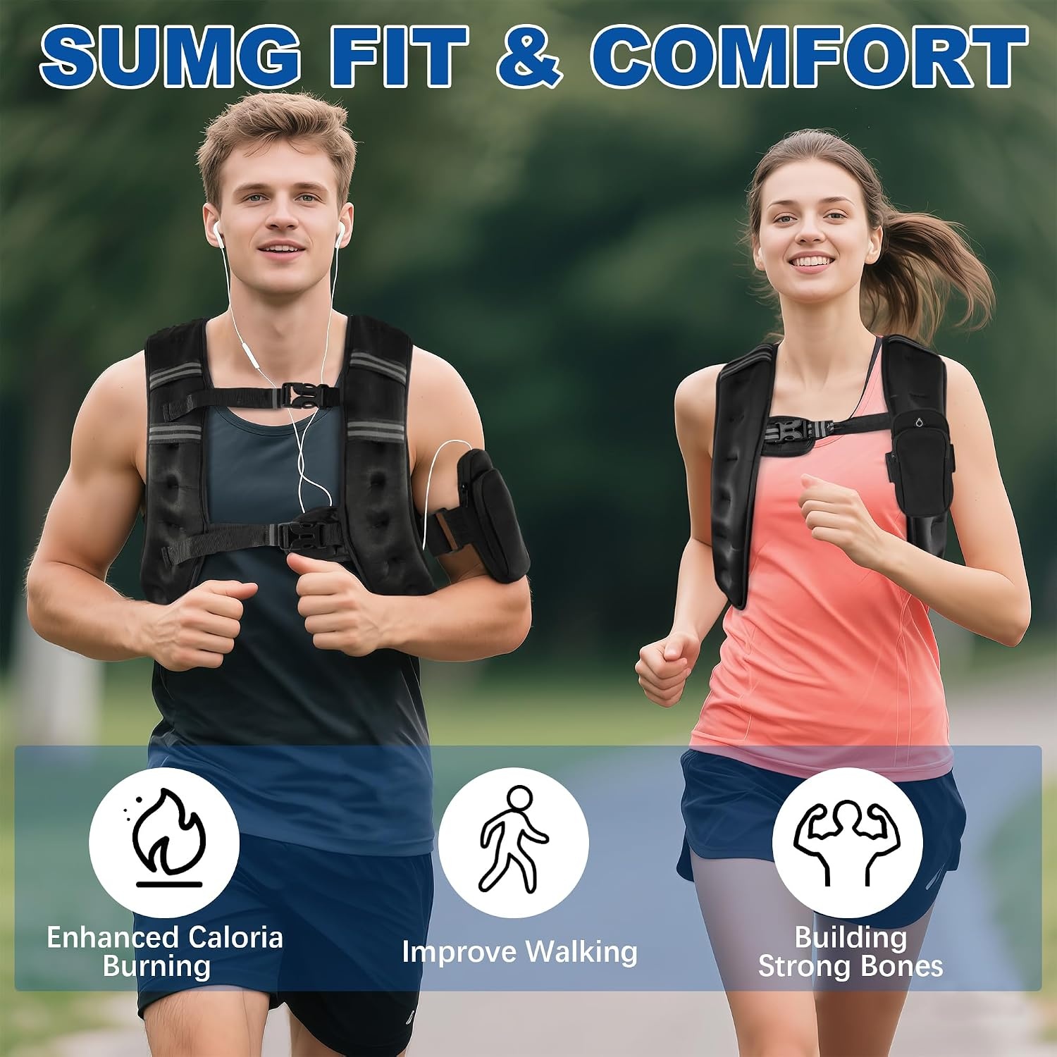 image:imageFitvids Weighted Vest for Women amp Men Weight Vest with Detachable Phone Pouch for Walking Running Workout amp Strength Training 6lb8lb10lb Body Weight Vests for Fitness with Reflective Stripe8lb